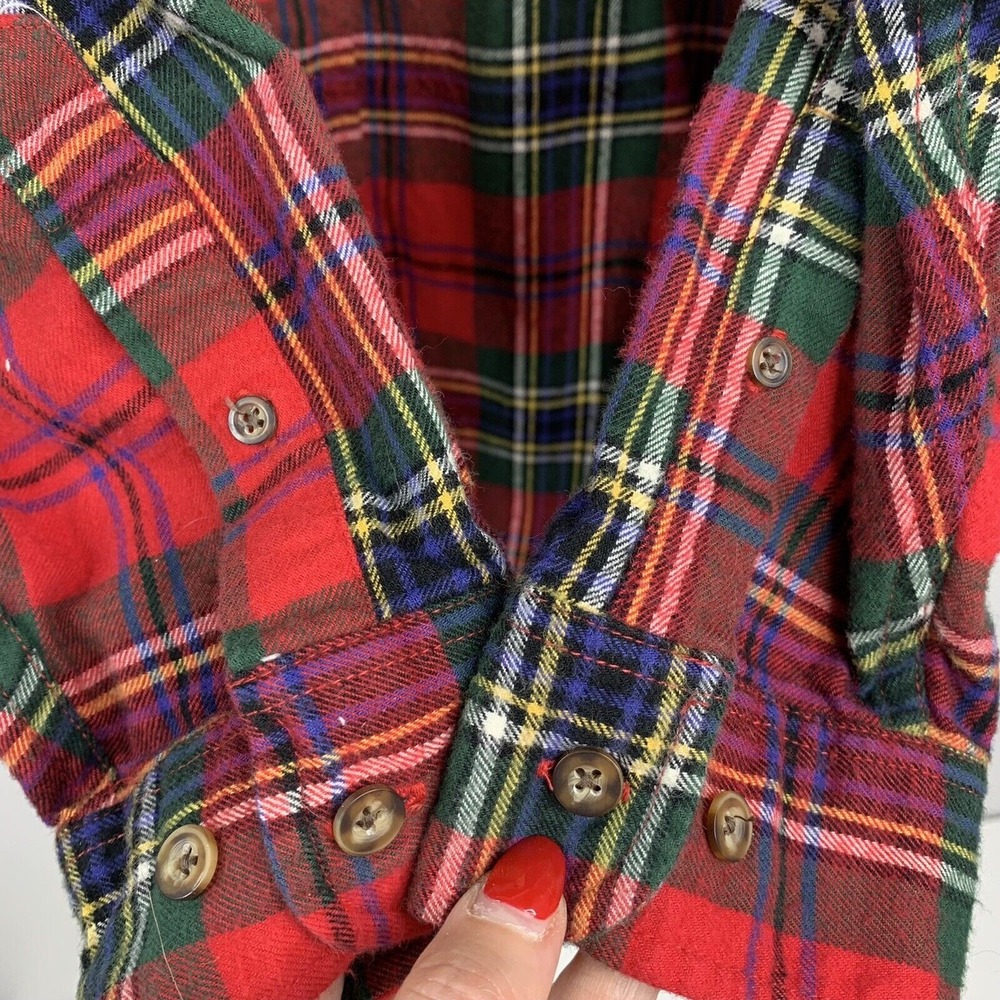 Vtg Eddie Bauer Sz L Flannel Shirt Classic Red Plaid Long Sleeve Button Up Men's - Picture 6 of 11